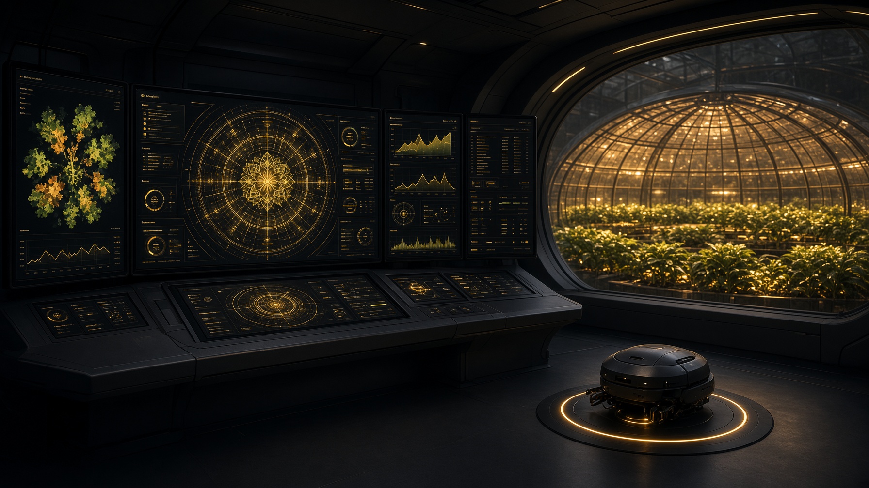 MahaaAi control environment overlooking a greenhouse